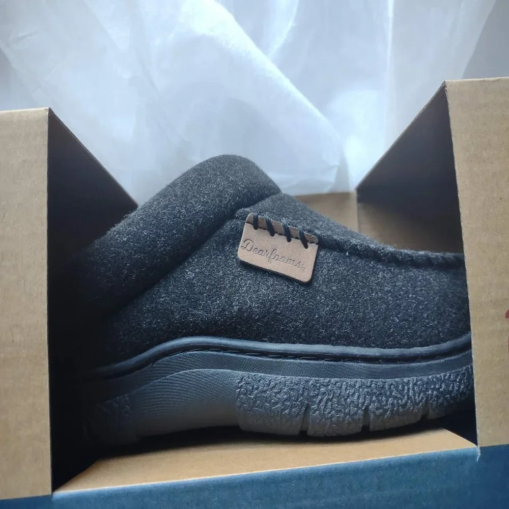 DEARFOAM Mens House Slippers Shoes 7/8 Brand New Black small NIB
